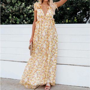 Vici Rosamund Floral Chiffon Ruffle Maxi Dress Small